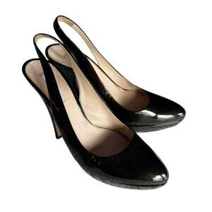 Prada Womens Sz 38.5 Olive Green Patent Leather Platform Slingback  Heels Sz 8